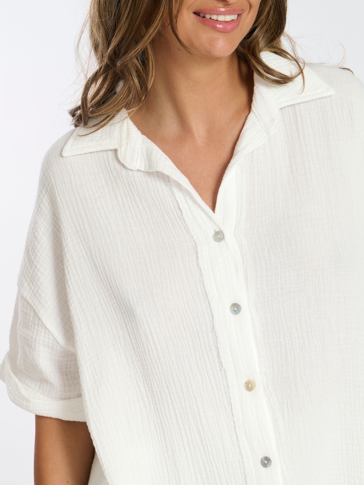 Weiß - Loungeable Woven Check Traditional Short Sleeve Co-ord Set - Bild 2 von 4 Weiß - Loungeable Woven Check Traditional Short Sleeve Co-ord Set - Bild 2 von 4