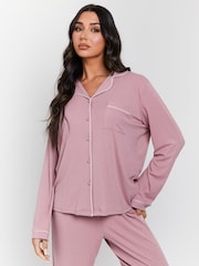 وردي - Loungeable Rib Long Sleeve Traditional Shirt and Long Pyjamas - صورة 2 من 5