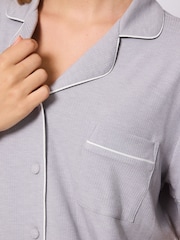 Loungeable Silver/White Trim Soft Rib Short Button Through Pyjamas - Image 6 of 6