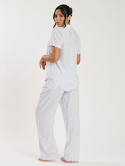Loungeable Blue Heart Stripe Short Sleeve Shirt and Trousers Set - Image 2 of 5