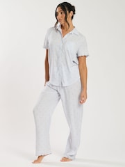 Loungeable Blue Heart Stripe Short Sleeve Shirt and Trousers Set - Image 3 of 5