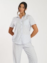 Loungeable Blue Heart Stripe Short Sleeve Shirt and Trousers Set - Image 4 of 5