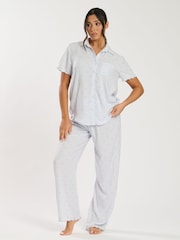 Loungeable Blue Heart Stripe Short Sleeve Shirt and Trousers Set - Image 5 of 5