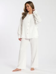 أبيض - Loungeable Waffle Long Sleeve Trousers Set - صورة 1 من 4