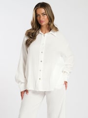 أبيض - Loungeable Waffle Long Sleeve Trousers Set - صورة 3 من 4
