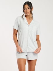 Loungeable Grey Luxury Brushed Rib Short Sleeve and Short Traditional Set - Image 1 of 4