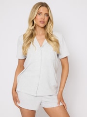 Loungeable Grey Luxury Brushed Rib Short Sleeve and Short Traditional Set - Image 5 of 6