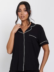 Preto - Camisa Loungeable de manga curta canelada e Pyjamas Longos - Imagem 1 de 5