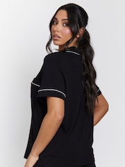 Preto - Camisa Loungeable de manga curta canelada e Pyjamas Longos - Imagem 2 de 5