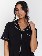 Preto - Camisa Loungeable de manga curta canelada e Pyjamas Longos - Imagem 3 de 5