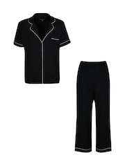 Preto - Camisa Loungeable de manga curta canelada e Pyjamas Longos - Imagem 5 de 5