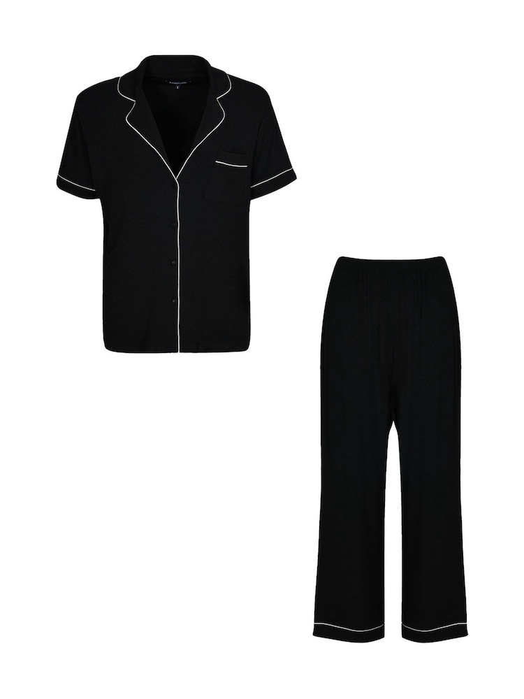 Preto - Camisa Loungeable de manga curta canelada e Pyjamas Longos - Imagem 5 de 5