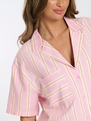 Loungeable Pink Woven Traditional Short Sleeve Pyjamas Set - Image 3 of 5