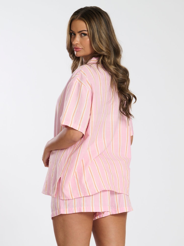 Rosa - Loungeable Woven Striped Traditional Short Sleeve Co-ord Set - Imagen 4 de 4