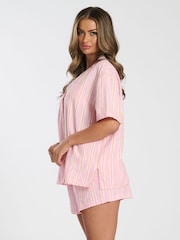 Loungeable Pink Woven Traditional Short Sleeve Pyjamas Set - Image 5 of 5
