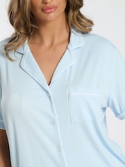 Loungeable Blue Super Soft Jersey Rib Traditional Short Sleeve Set - Image 2 of 4