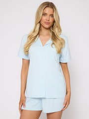 Loungeable Light Blue Super Soft Jersey Rib Traditional Short Sleeve Set - Image 5 of 5