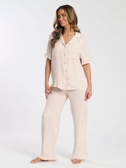 Loungeable Brown Ruffle Short Sleeve Pyjamas Set - Image 1 of 5