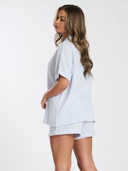 Loungeable Blue Waffle Short Sleeve Shorts Set - Image 2 of 5