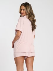 Loungeable Pink Super Soft Jersey Rib Traditional Short Sleeve Set - Image 2 of 4