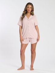Loungeable Pink Super Soft Jersey Rib Traditional Short Sleeve Set - Image 3 of 4