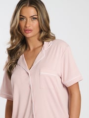 Loungeable Pink Super Soft Jersey Rib Traditional Short Sleeve Set - Image 4 of 4
