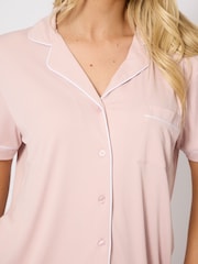 Loungeable Pink Super Soft Jersey Rib Traditional Short Sleeve Set - Image 5 of 5