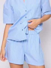 Loungeable Blue Woven Striped Traditional Short Sleeve Co-ord Set - Image 5 of 5