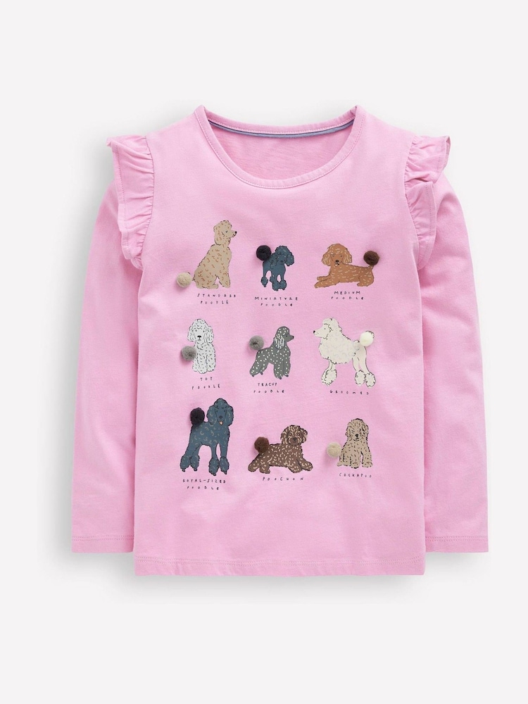 Boden Pink Long Sleeve Frill Logo Top - Image 1 of 3