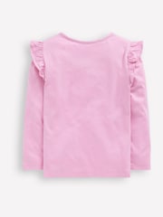 Boden Pink Long Sleeve Frill Logo Top - Image 2 of 3