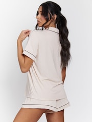 Loungeable Cream Rib Short Sleeve Traditional Shirt and Shorts Set - Image 2 of 5