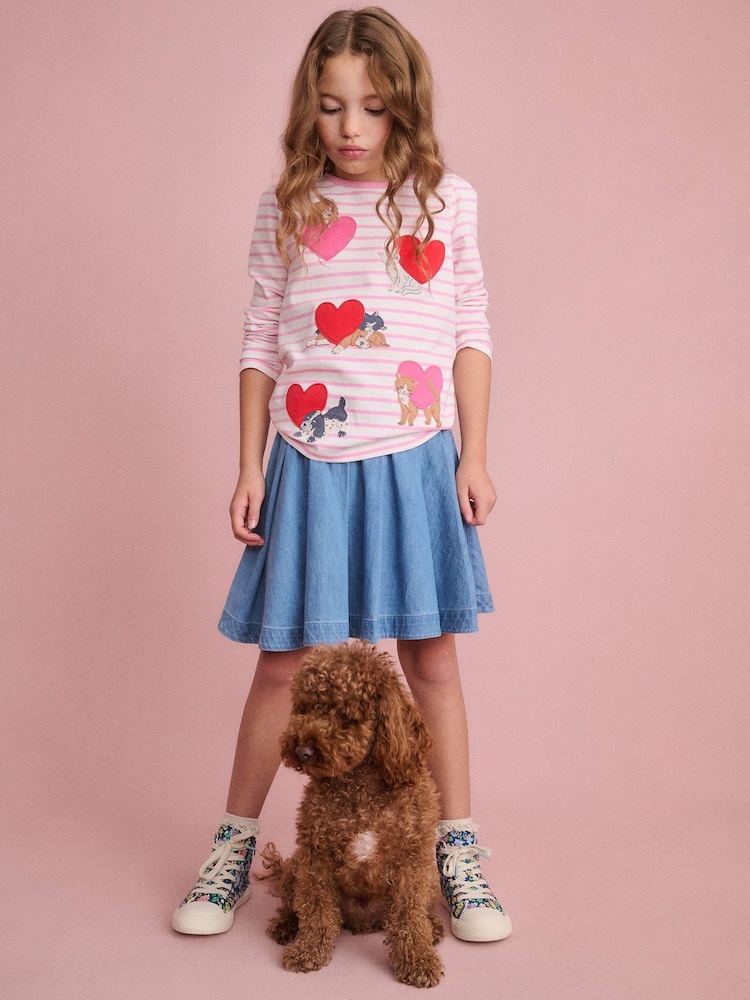 Boden Pink Puff Sleeve Applique 100% Cotton T-Shirt - Image 1 of 4 Boden Pink Puff Sleeve Applique 100% Cotton T-Shirt - Image 1 of 4