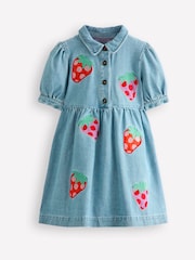Boden Blue Strawberry Print Izzy Denim Shirt 100% Cotton Dress - Image 1 of 3