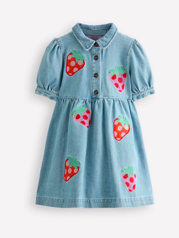 Boden Blue Strawberry Print Izzy Denim Shirt 100% Cotton Dress - Image 1 of 3