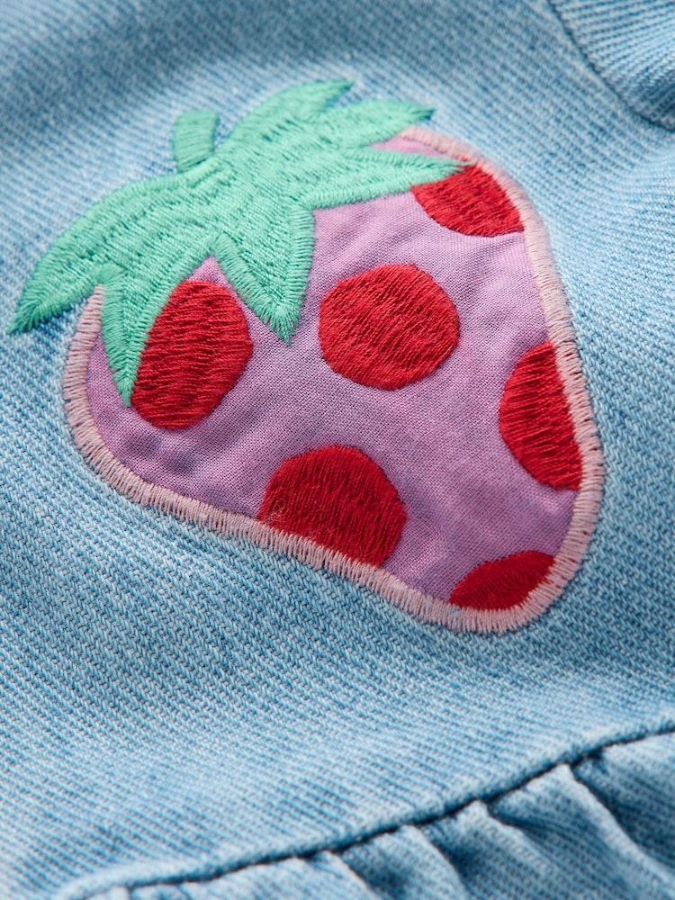 Boden Blue Strawberry Print Izzy Denim Shirt 100% Cotton Dress - Image 3 of 3