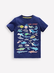 Boden Blue Sharks Glow-In-The-Dark 100% Cotton T-Shirt - Image 1 of 3