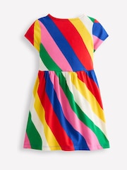 Boden Rainbow Stripe Heart Pocket Fun 100% Cotton Jersey Dress - Image 2 of 3
