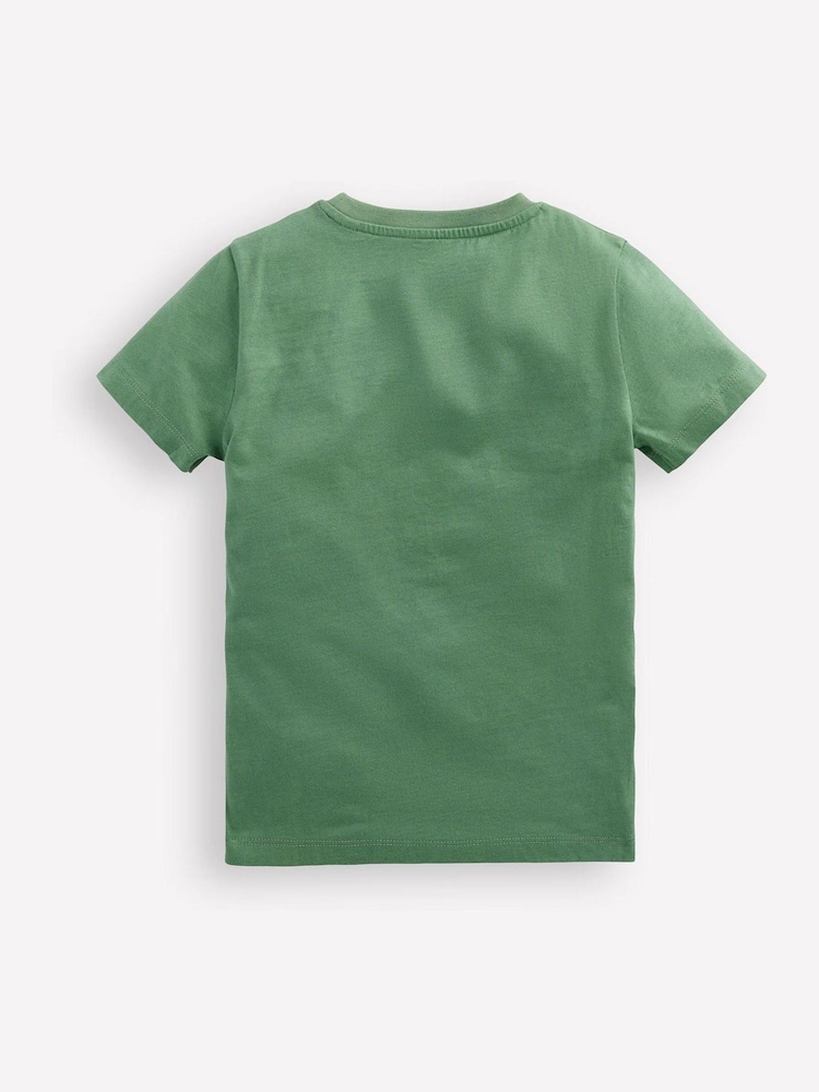 Boden Green Zip Detail Applique 100% Cotton T-Shirt - Image 2 of 3