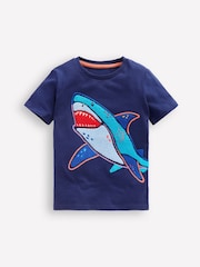 Boden Blue Shark 100% Cotton Chain Stitch T-Shirt - Image 1 of 3
