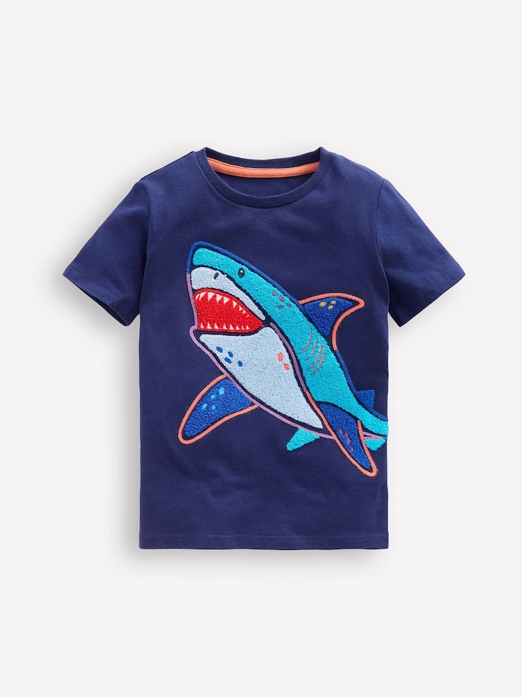 Boden Blue Shark 100% Cotton Chain Stitch T-Shirt - Image 1 of 3