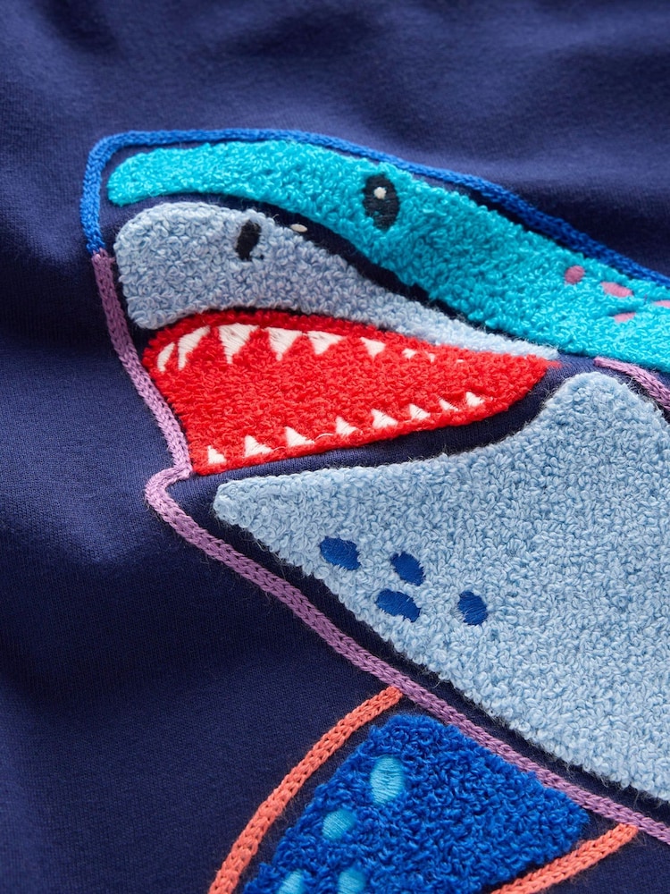 Boden Blue Shark 100% Cotton Chain Stitch T-Shirt - Image 3 of 3 Boden Blue Shark 100% Cotton Chain Stitch T-Shirt - Image 3 of 3