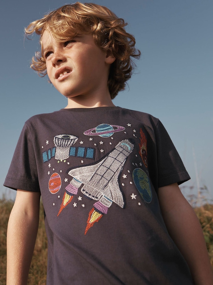 Boden Blue Space Glow Superstitch 100% Cotton T-Shirt - Image 1 of 4