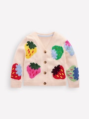 Boden Cream Strawberry Print Fun V-Neck Cardigan - Image 1 of 4
