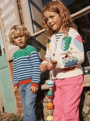 Boden Cream Strawberry Print Fun V-Neck Cardigan - Image 2 of 4