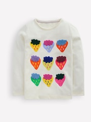 Boden White/Pink Strawberry Ari Long Sleeve Boucle 100% Cotton T-Shirt - Image 1 of 3