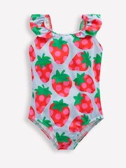 Boden Blue/Pink Strawberry Hallie Frill Strap Swimsuit - Image 1 of 3