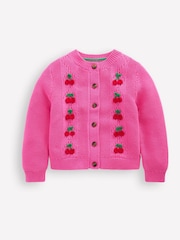Boden Pink Cherry Embroidered Pointelle 100% Cotton Cardigan - Image 1 of 3