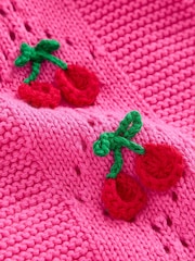 Boden Pink Cherry Embroidered Pointelle 100% Cotton Cardigan - Image 3 of 3
