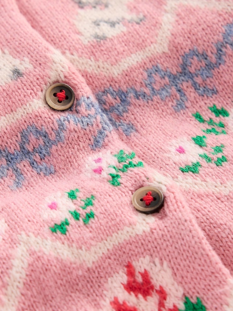 Boden Pink Cherry Edie Fairisle Pattern Cardigan - Image 4 of 4