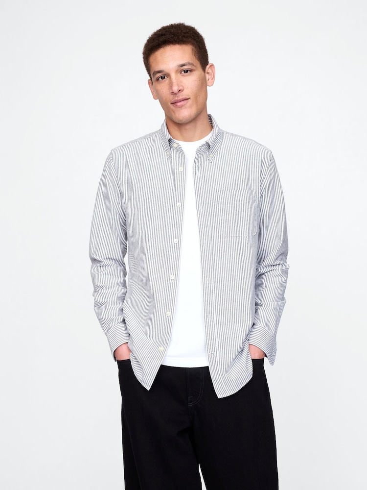 Gap Blue Stripe Regular Fit Long Sleeve Oxford Shirt - Image 1 of 5